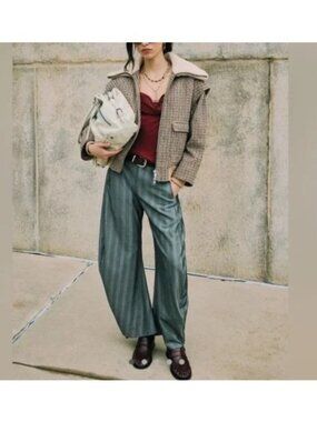 Free People Spearmint Cozy Jacket Grandpa Heritage Town & Country Plaid Womens L